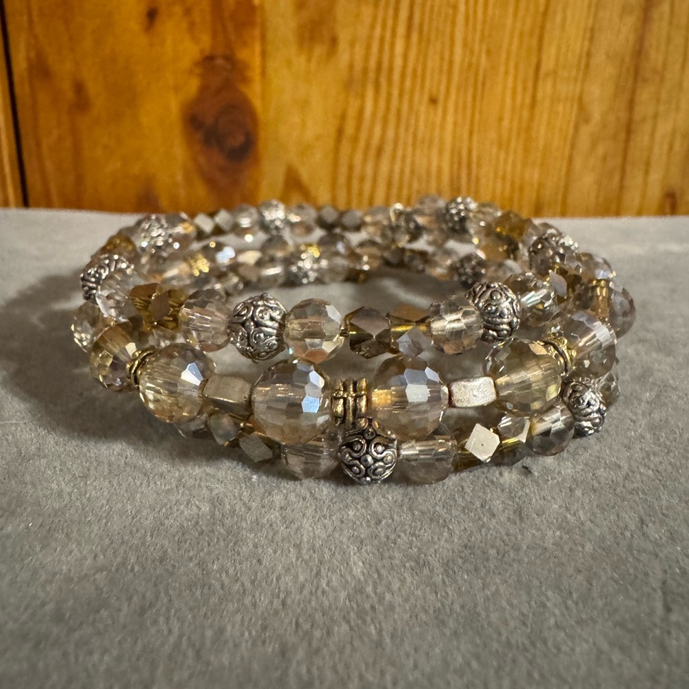Acrylic Metal Beaded Memory Wired Wrap Bracelet